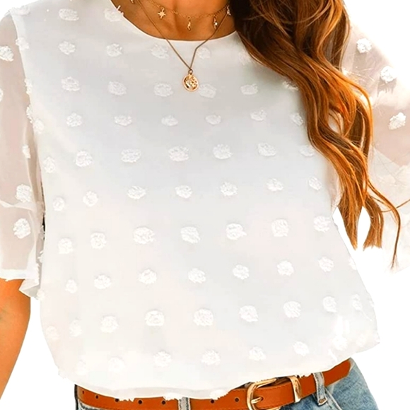 Tops - Chiffon Swiss Dot Hald Sleeve Top